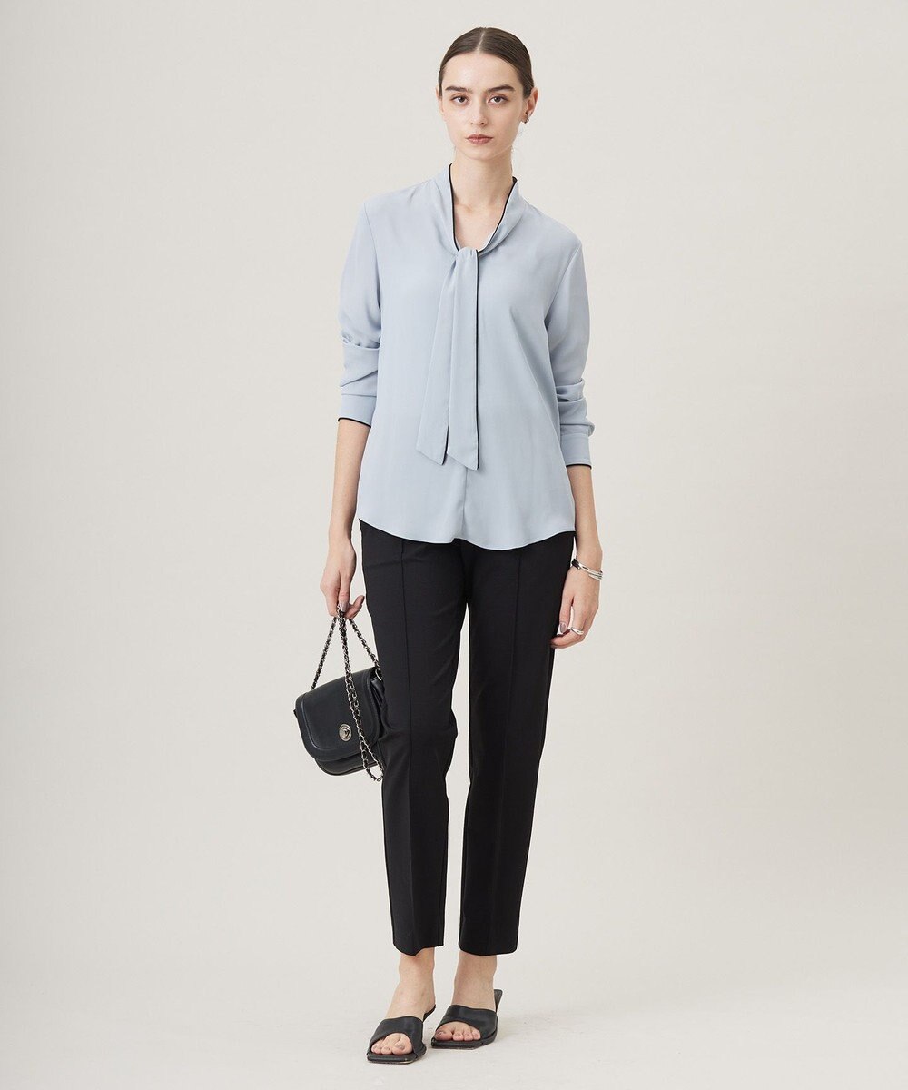 ICB L 【UVケア・速乾・接触冷感・洗える】BackSatinAmunzen 配色ボウタイブラウス 