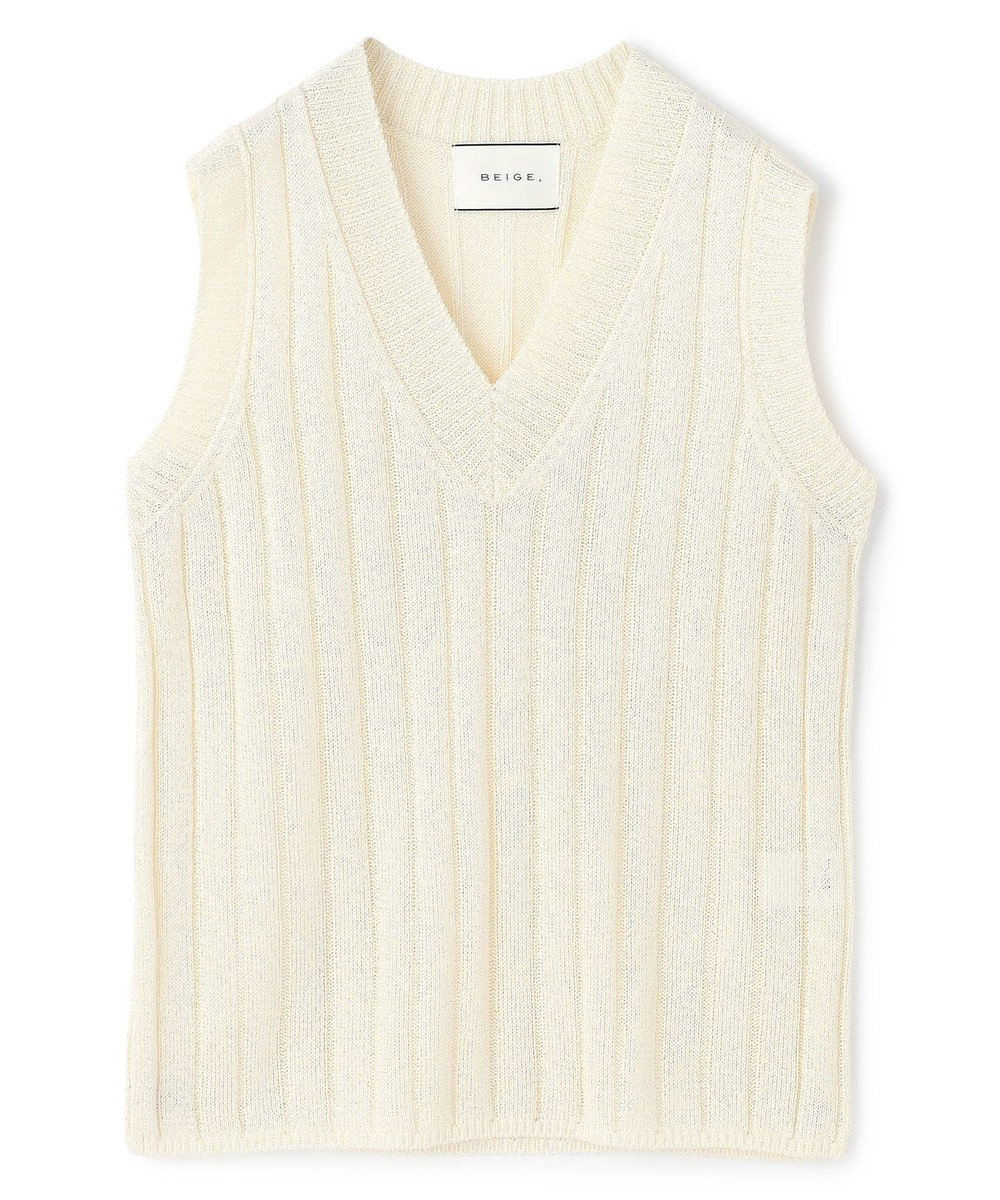 BEIGE， OPTICAL /  ペーパーヤーン Vネックリブニット 