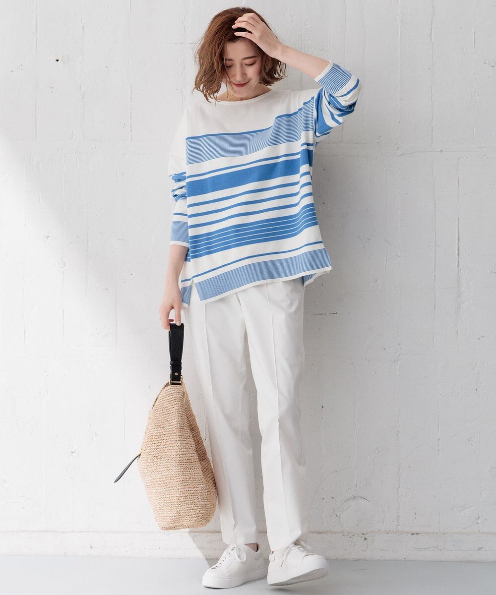 23区 【洗える】コットンサテンストレッチ テーパードパンツ 