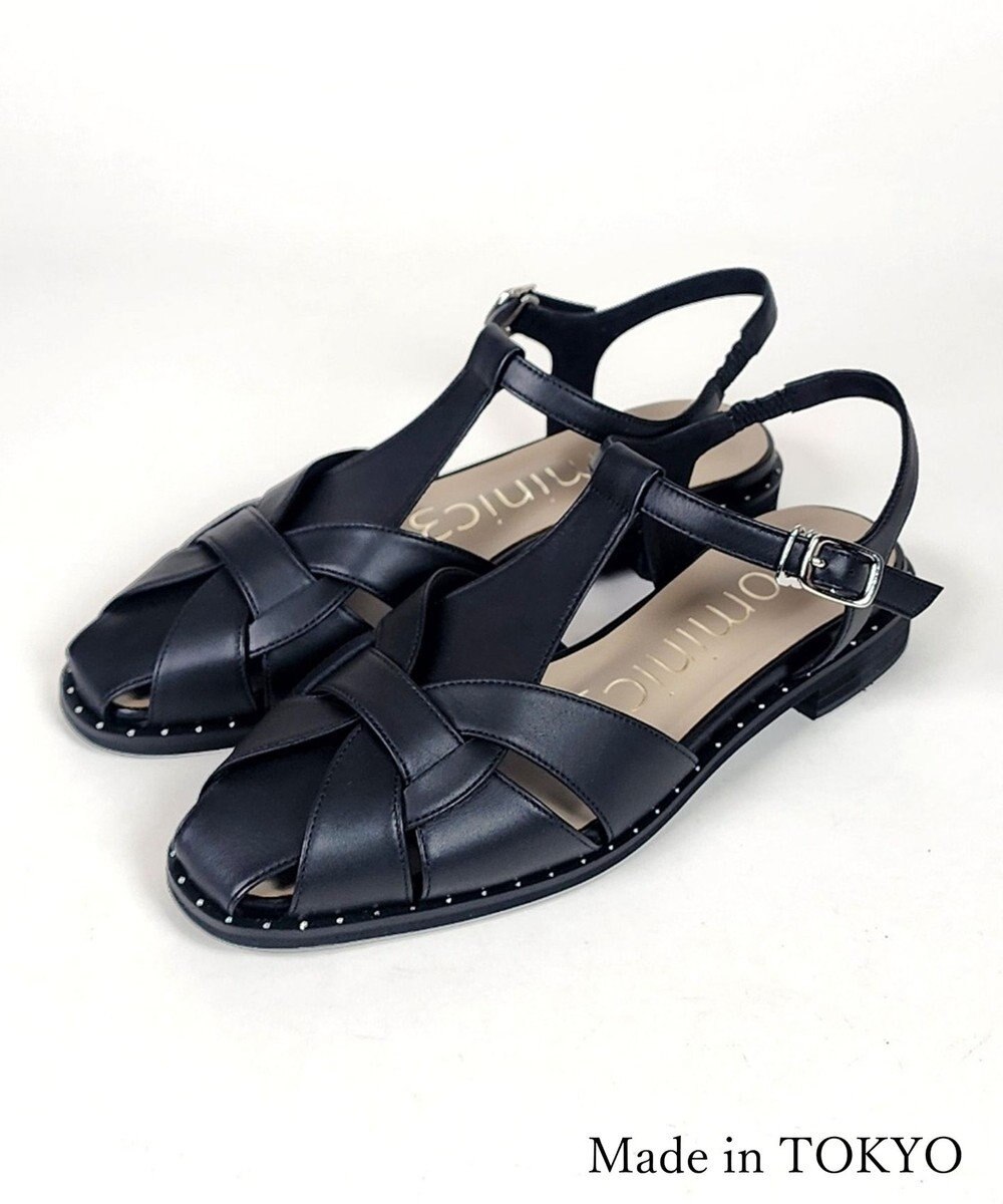 Dominic3 スタッズピース レザーケージサンダル 