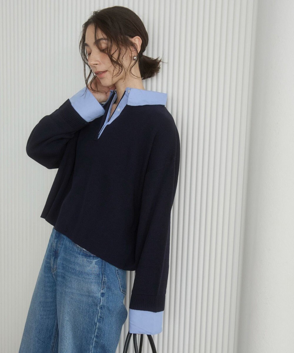 WEGO 【ANGIE VINTAGE】シャツ襟 ドッキング　フェイクレイヤード ニット トップス 