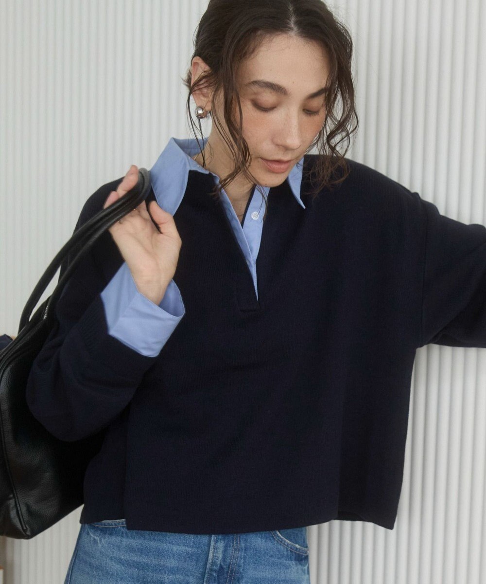 WEGO 【ANGIE VINTAGE】シャツ襟 ドッキング　フェイクレイヤード ニット トップス 