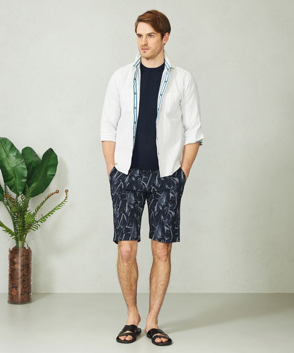 JOSEPH ABBOUD 【1枚で2通りの着こなし】オーガニックコットンリバーシブル 七分袖シャツ 