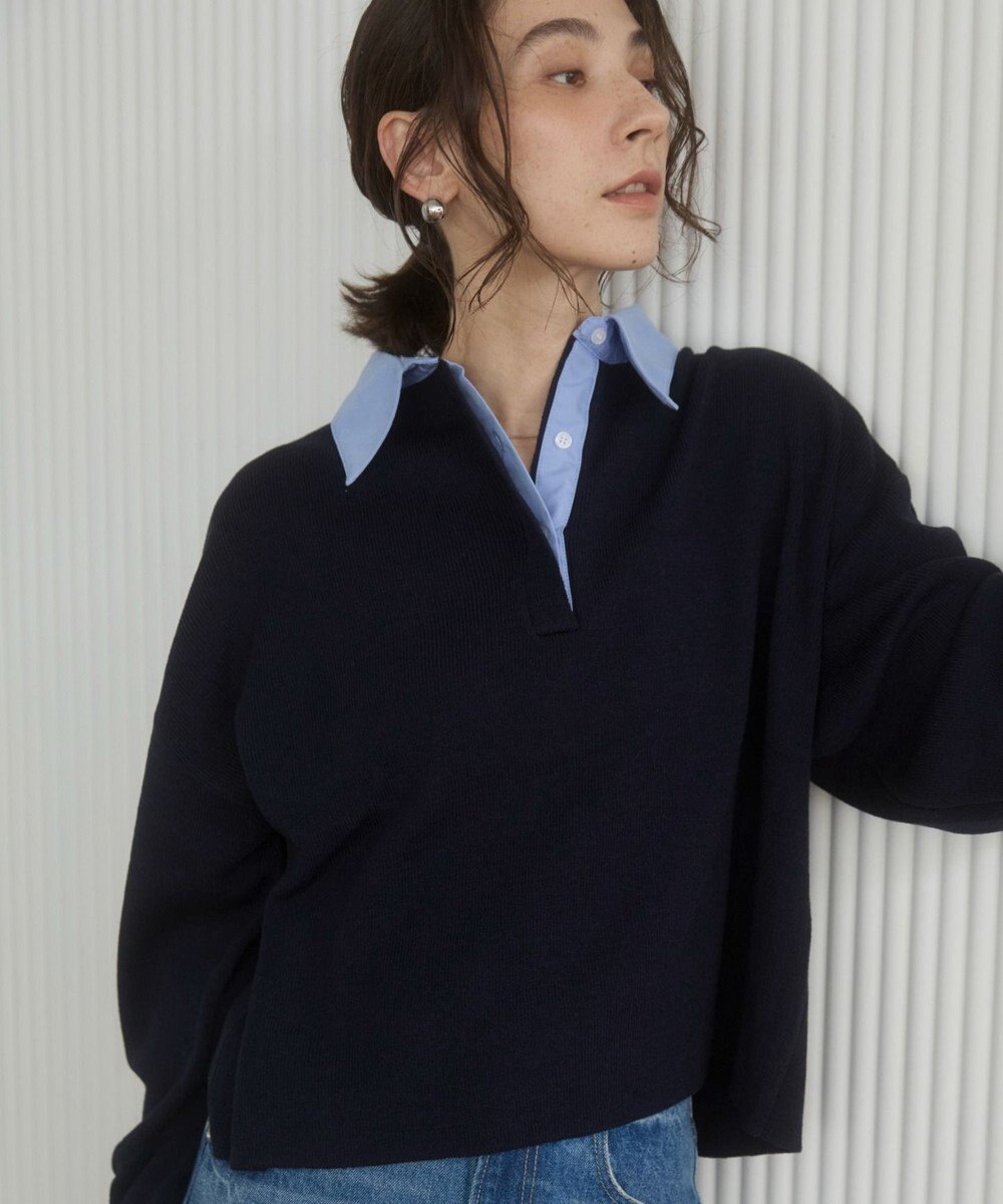 WEGO 【ANGIE VINTAGE】シャツ襟 ドッキング　フェイクレイヤード ニット トップス 