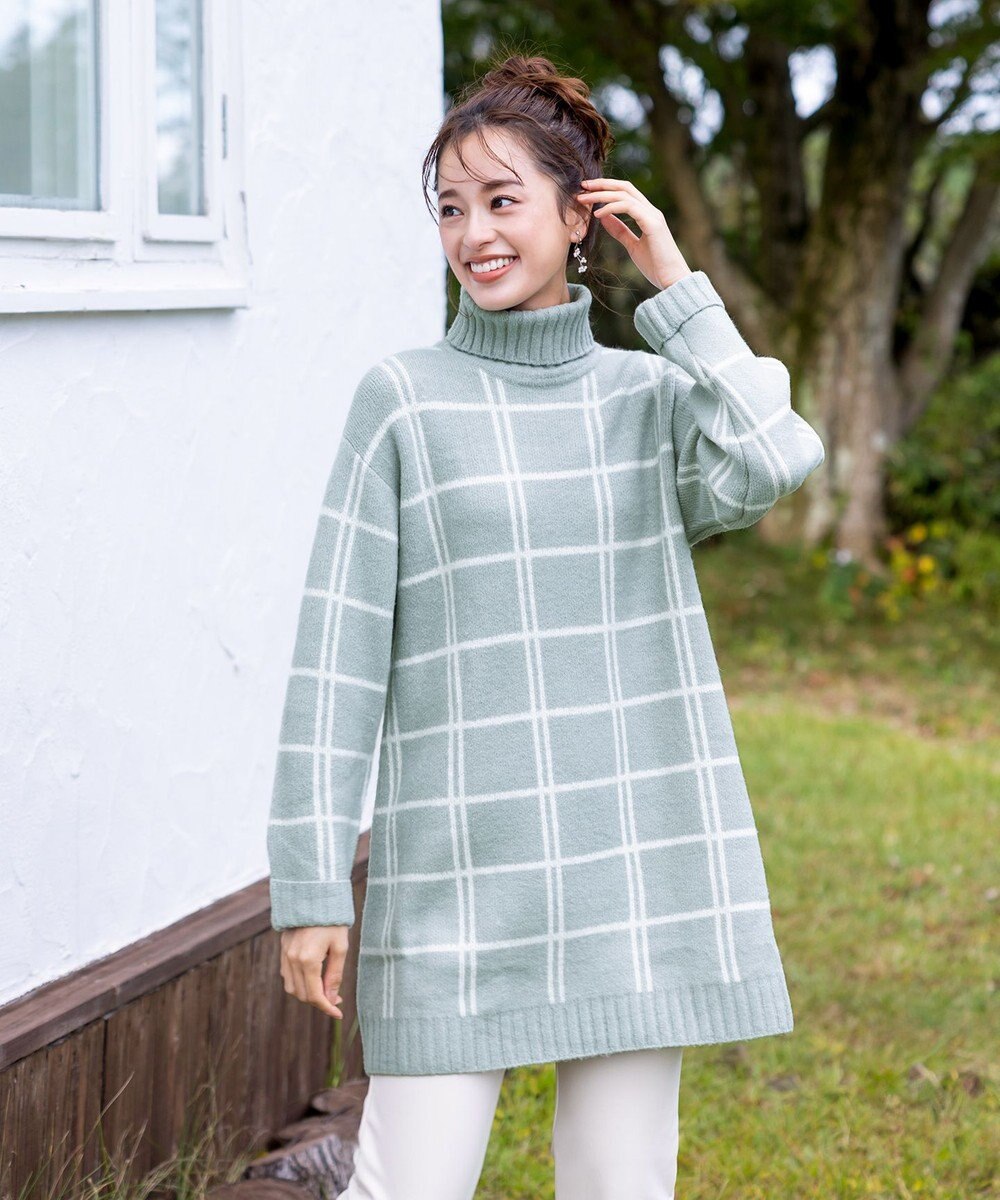 Tiaclasse L 【洗える】チェックジャガードニットチュニック 