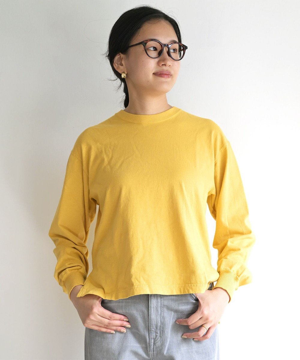 caqu 【洗える】caqu x good on short sleeve pocket tee サイドスリット入りL/S tee dark yellow