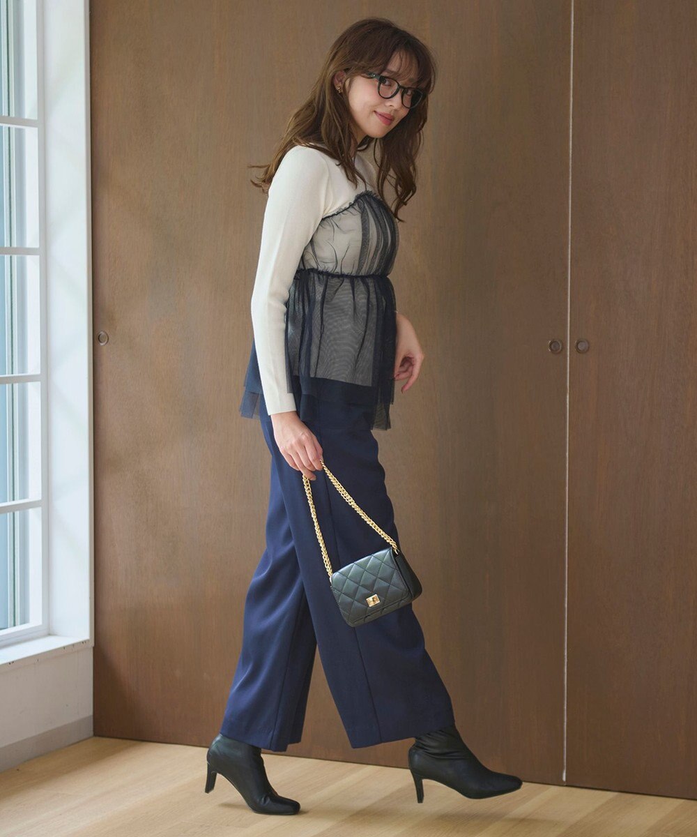 Feroux 【洗える】チュールコンビ プルオーバーニット 