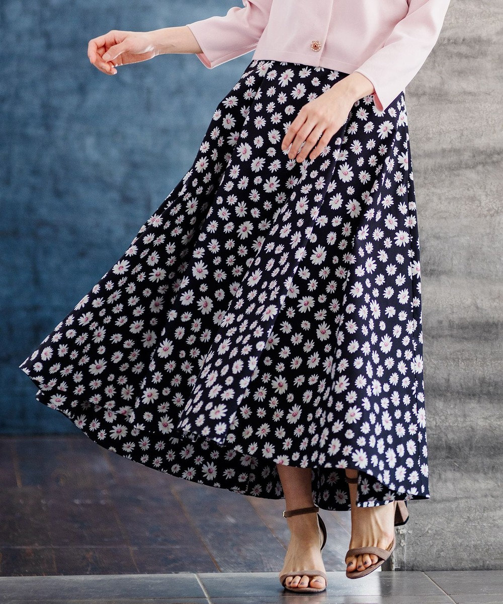 組曲×setsuko sagittaire ストレッチプリントスカート ブラックロングスカート