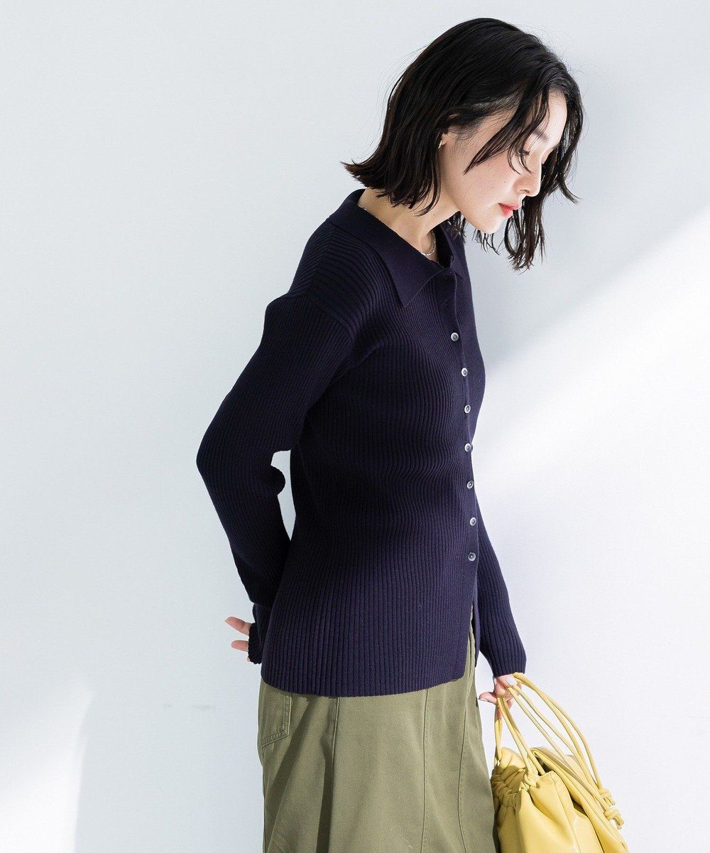 Green Parks 襟付きリブニットカーディガン 