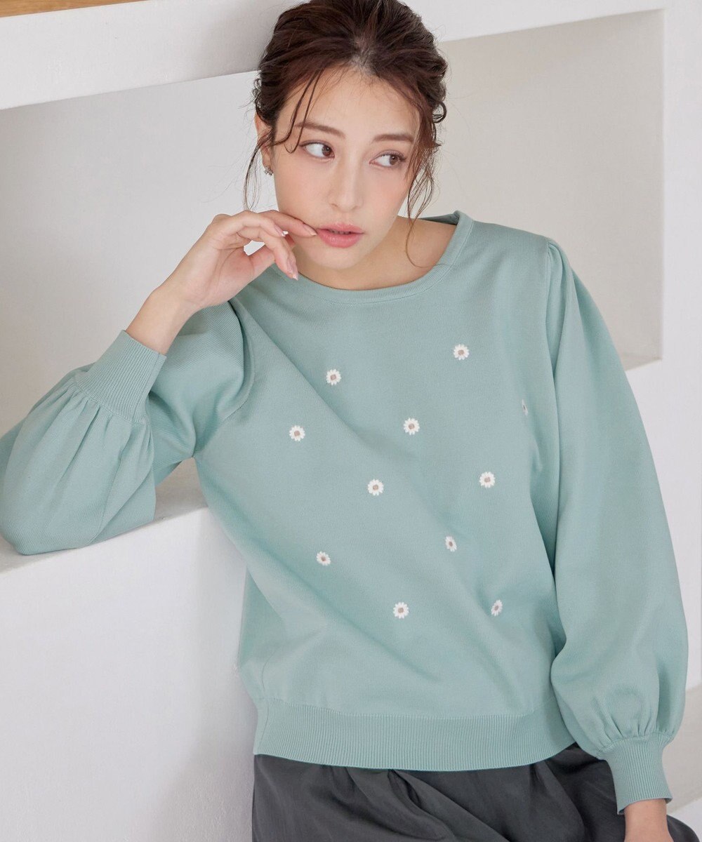 Tiaclasse 【洗える】フラワー刺繍ニットトップス 