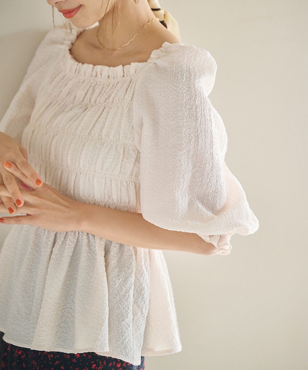 #Newans 2WAYシャーリングペプラムブラウス 