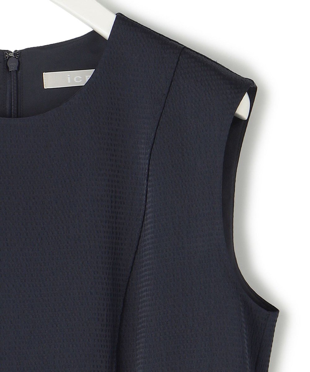 ICB 【洗える】 ストレッチハンマーサテン ノースリーブワンピース 