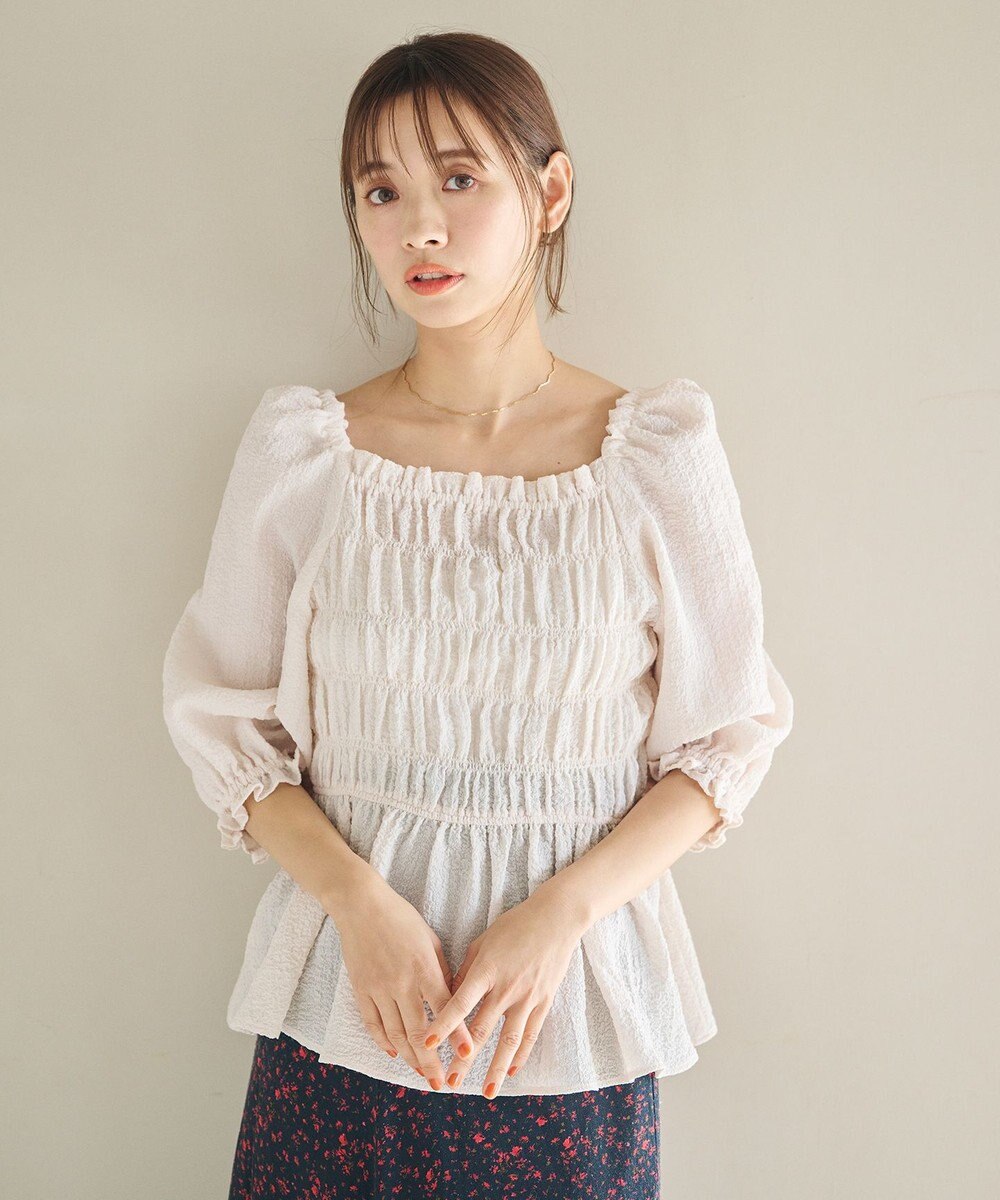 #Newans 2WAYシャーリングペプラムブラウス 