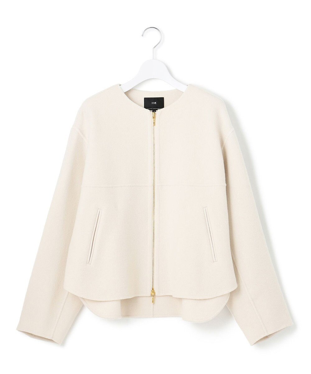 23区 L ウールライトリバー ノーカラー ショートコート 