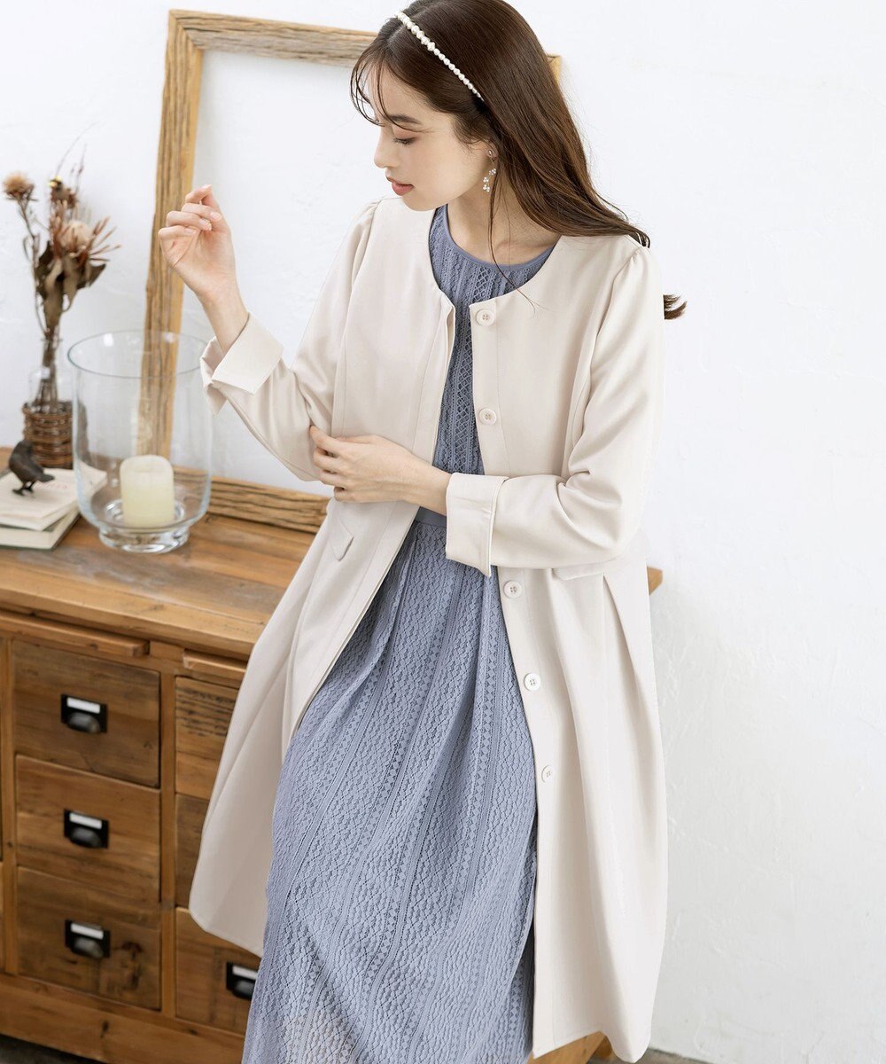 Tiaclasse 【ダブルストレッチ・洗える】ノーカラーAラインコート 