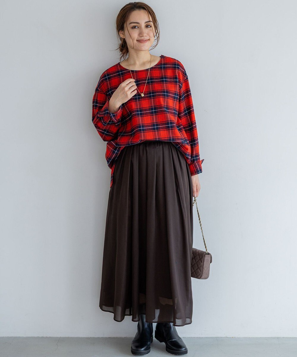 23区 L 【Lサイズ限定】ブラッシュド ビエラチェック ノーカラーブラウス 