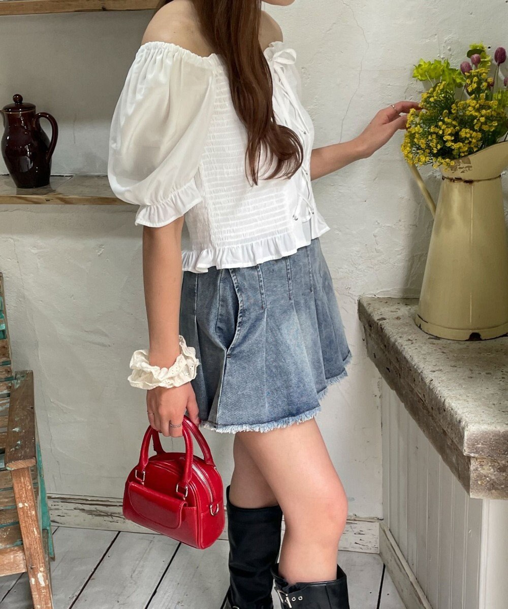 WEGO レースアップシャーリングブラウス 