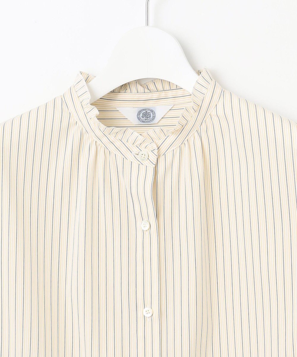 J.PRESS LADIES 【洗える】BEZ ドビーストライプ フリルネック ブラウス 