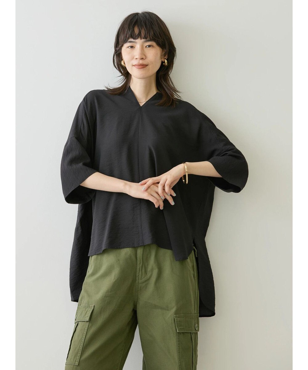 AMERICAN HOLIC 接触冷感スキッパーバックギャザーブラウス 