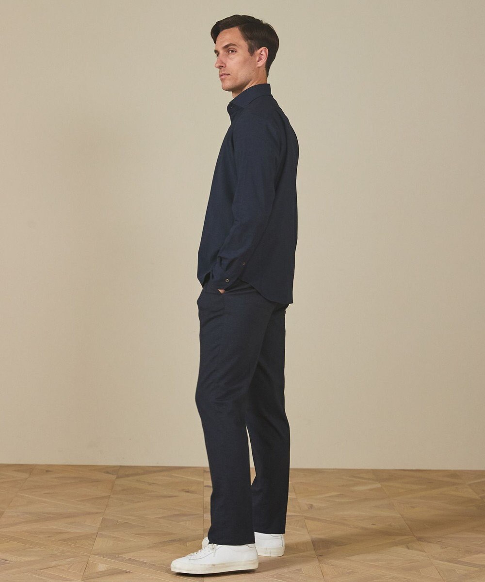 GOTAIRIKU 【シワになりにくい/ストレッチ/洗える】ウールライク シャツ_カッタウェイカラー 