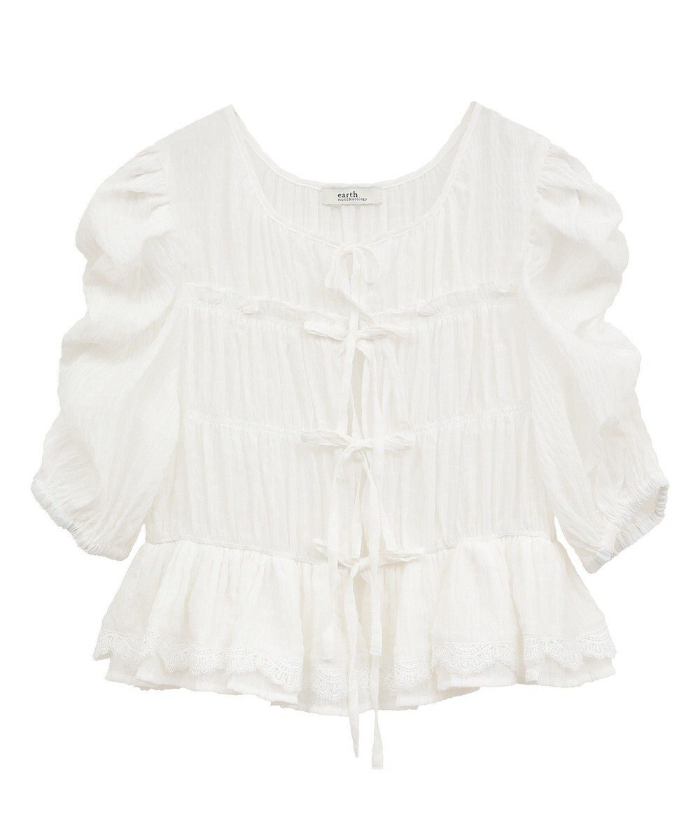 earth music&ecology レースティアードシャーリングブラウス 