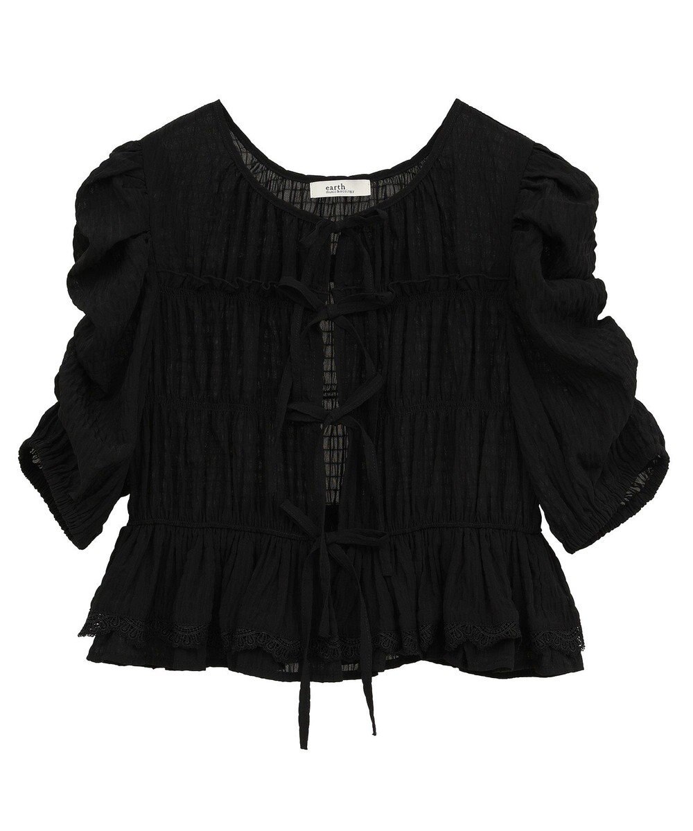 earth music&ecology レースティアードシャーリングブラウス 