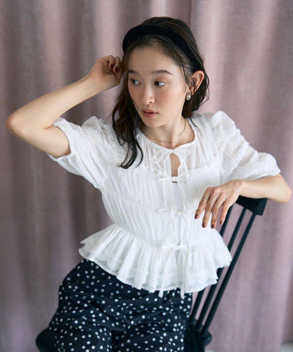 earth music&ecology レースティアードシャーリングブラウス 