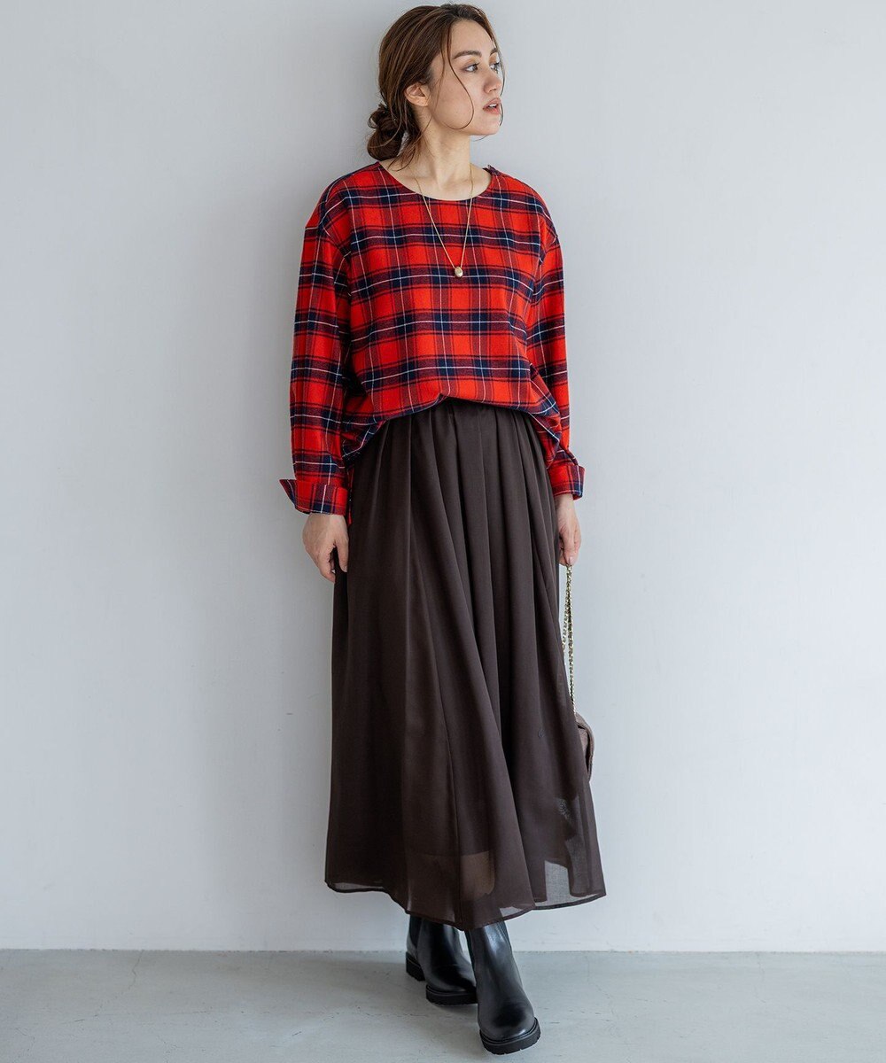 23区 L 【Lサイズ限定】ブラッシュド ビエラチェック ノーカラーブラウス 