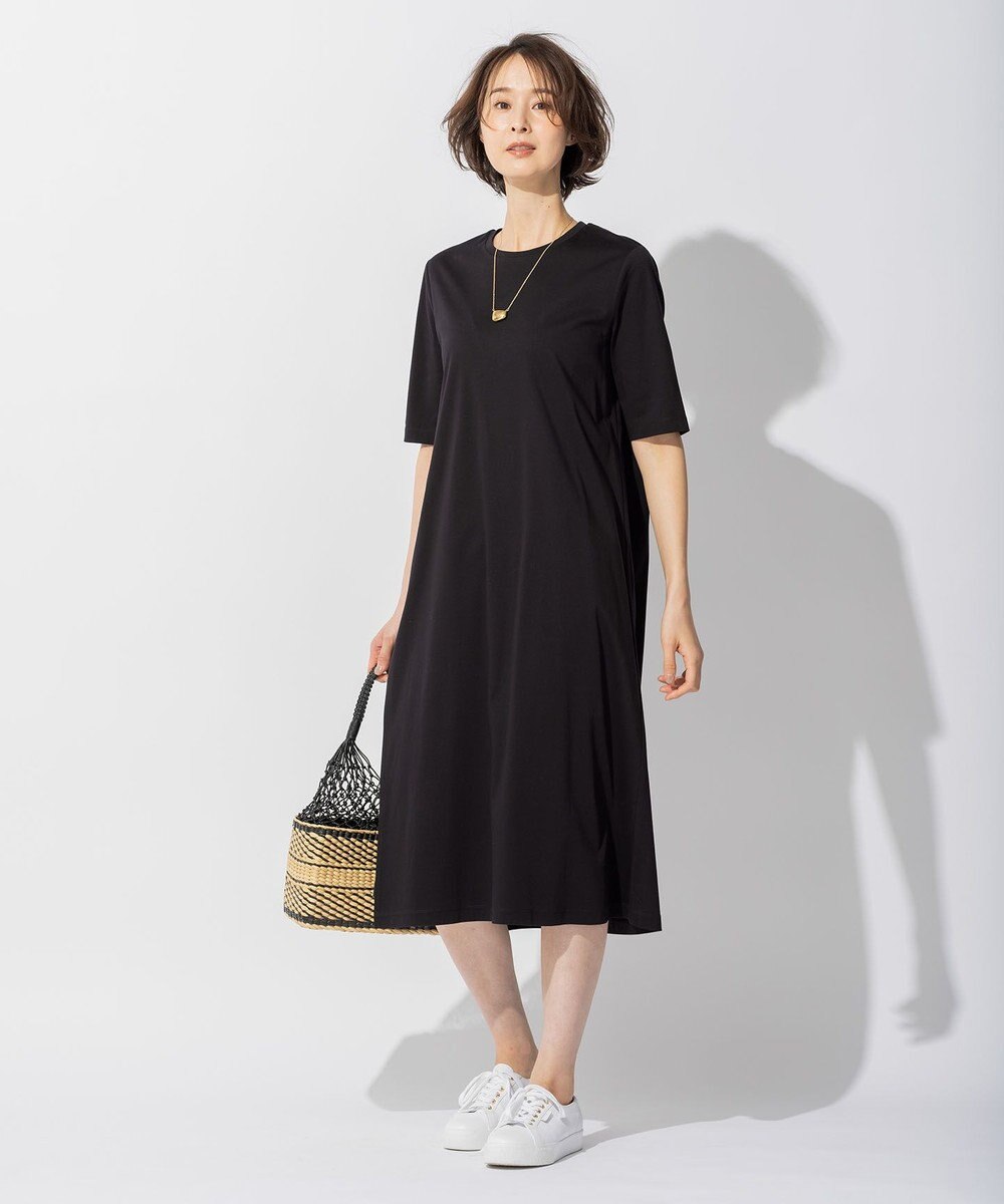 自由区 【洗える】リラックスジャージー クルーネックワンピース 