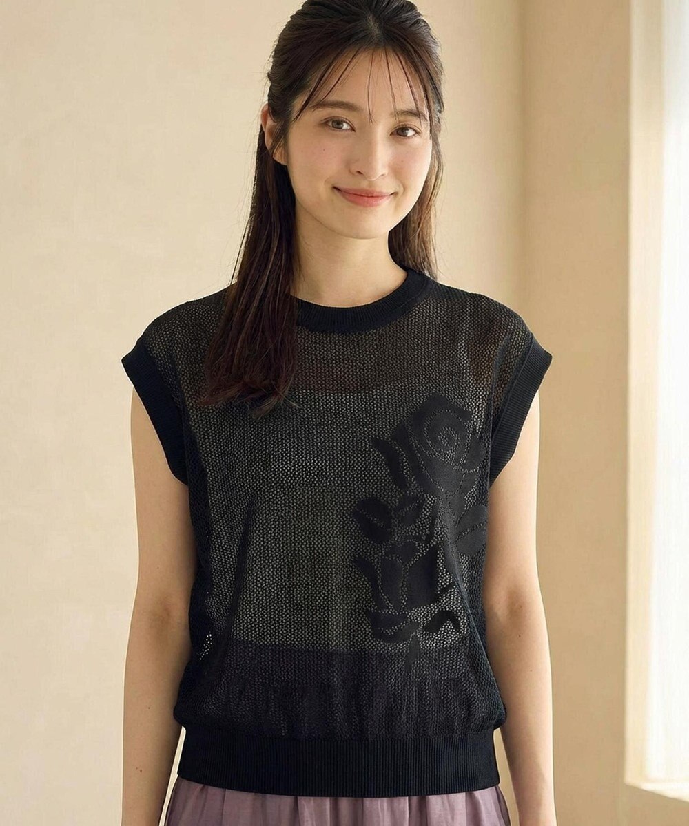Feroux 【洗える】透かし編みニットトップス 
