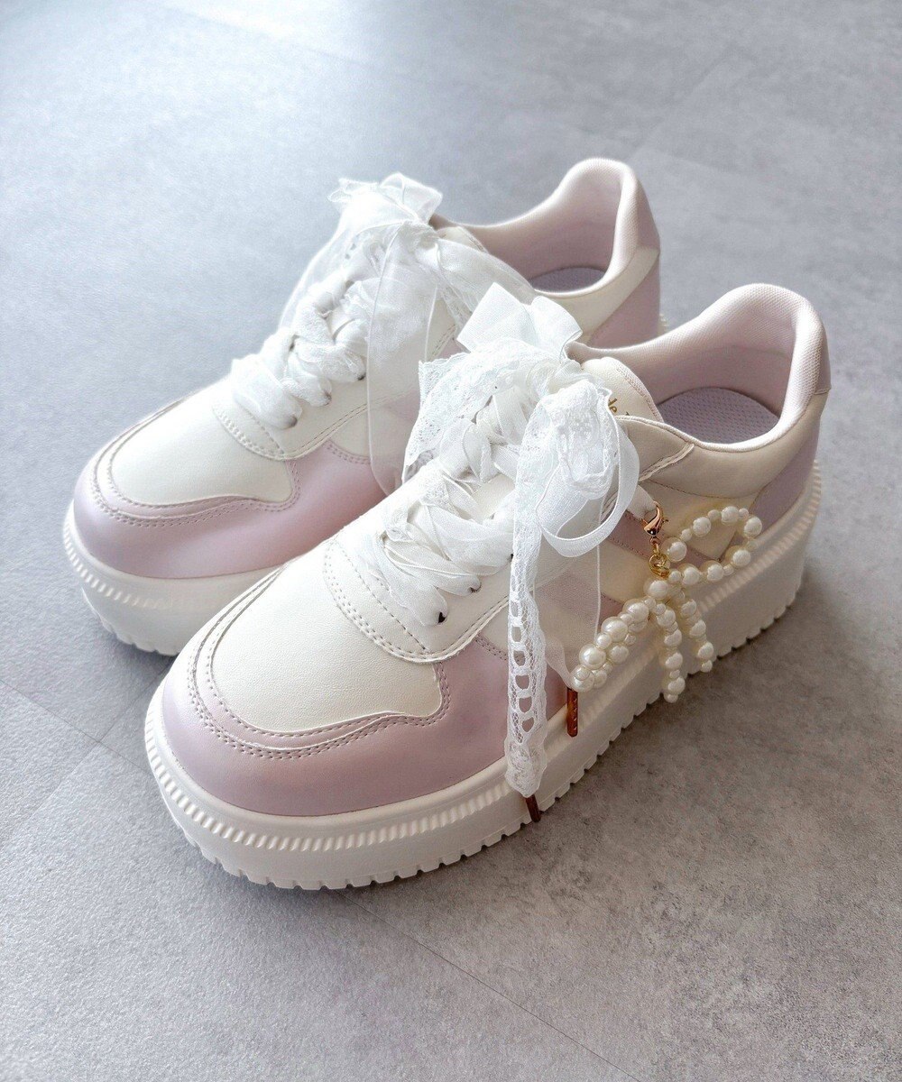 Maison de FLEUR レースリボン厚底スニーカー 