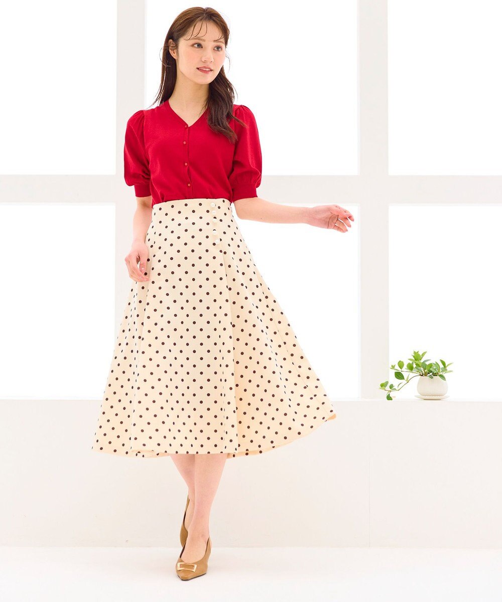 Feroux 【洗える】パールボタン付きフレア スカート 