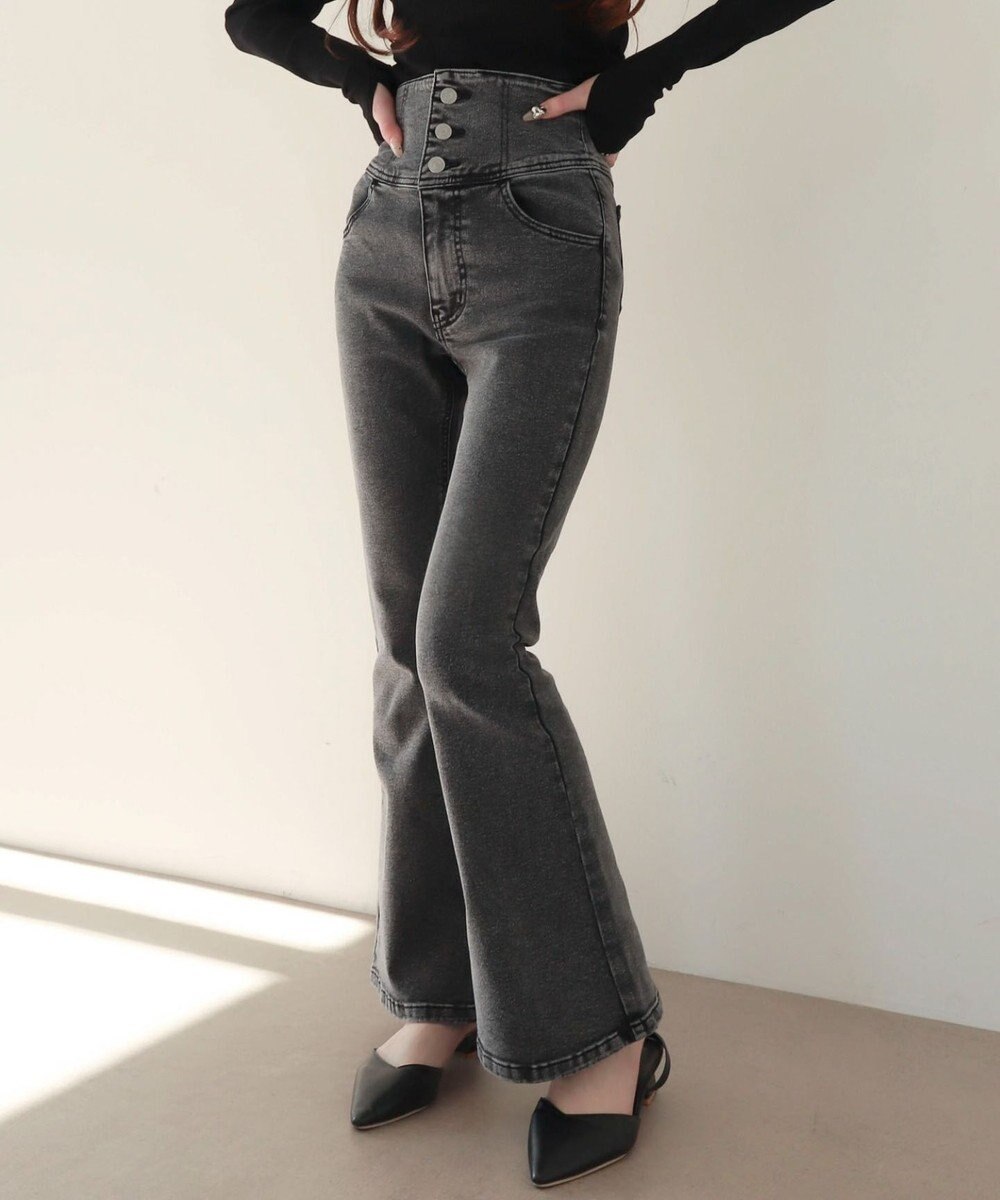 WEGO 【ストレッチ/美脚/脚長シルエット/XSSMサイズ展開】ハイウエストストレッチフレアデニムパンツ 