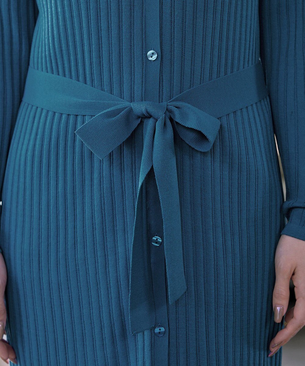 Tiaclasse 【洗える】ベルト付きランダムリブロングカーディガン 