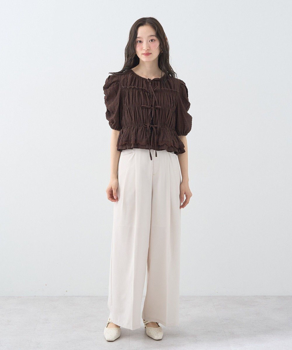 earth music&ecology レースティアードシャーリングブラウス 
