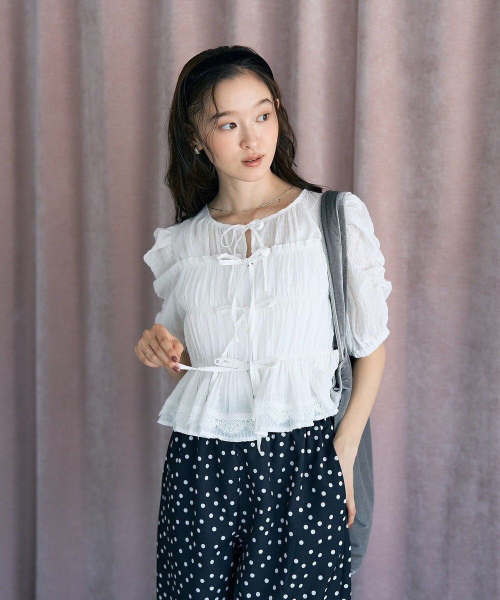 earth music&ecology レースティアードシャーリングブラウス 