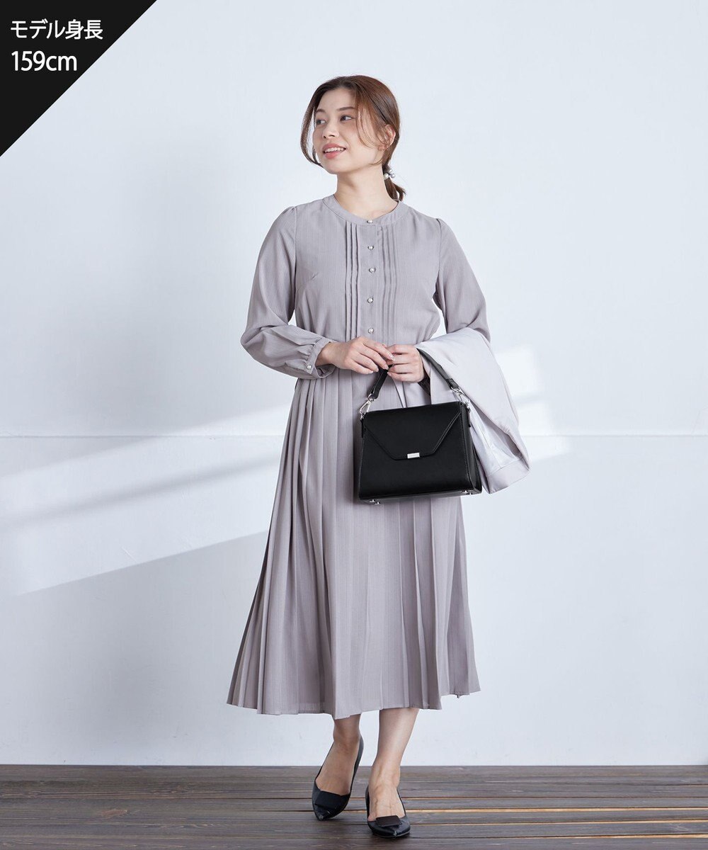 Tiaclasse L 【新色追加・洗える】パールボタンプリーツワンピース 