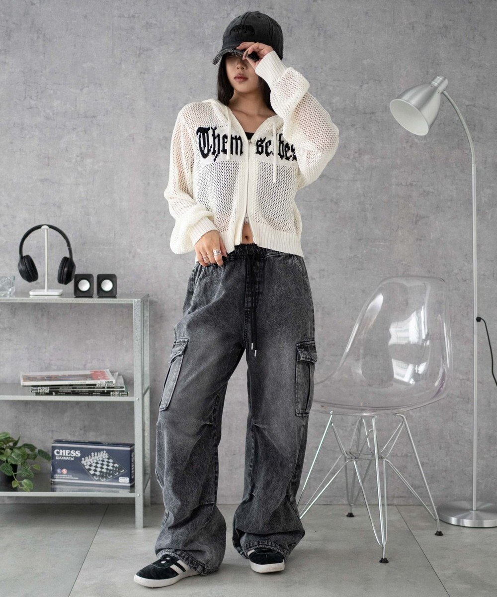 WEGO 【XS～Mサイズ展開/ウエストゴム 】デニムイージーパラシュートカーゴパンツ 