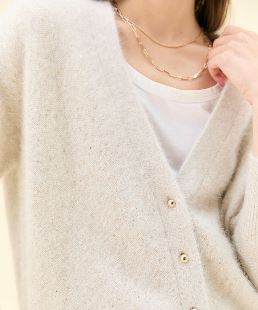 BEIGE， AMARILLO / スパンコールフォックスニットカーディガン 