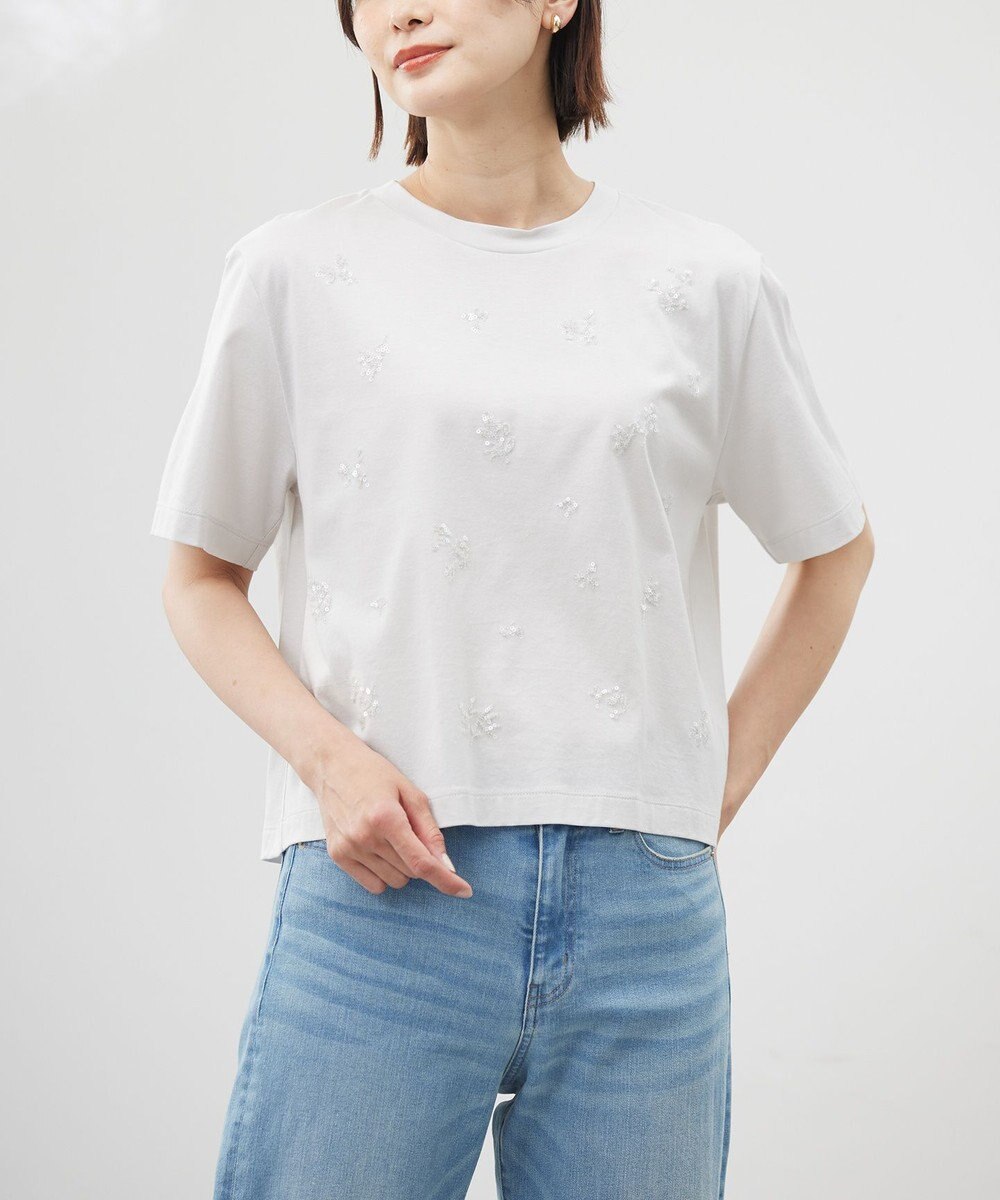 J.PRESS LADIES 【洗える】スパンコール Ｔシャツ 