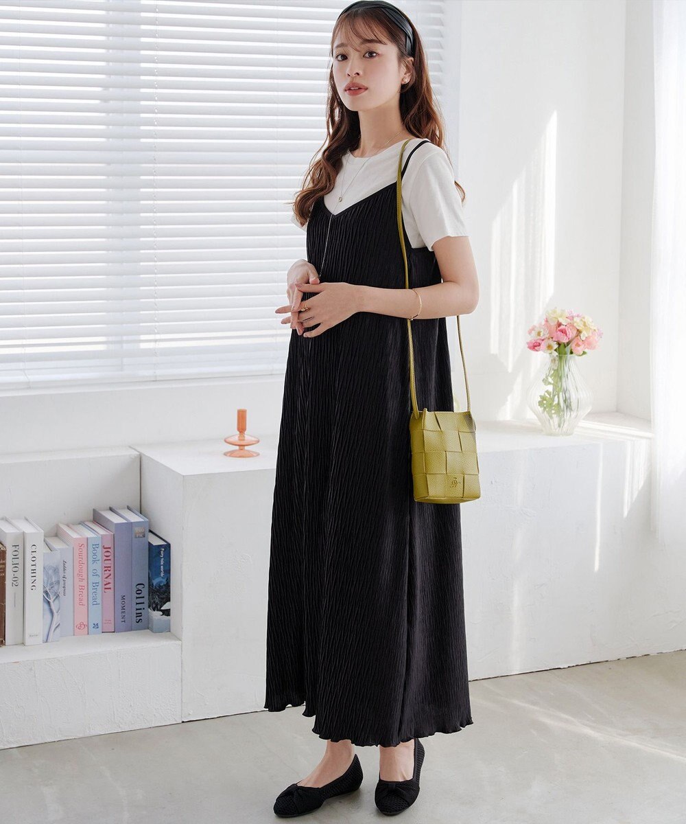 Tiaclasse 【2点セット・洗える】変形プリーツキャミワンピース＆Tシャツ 