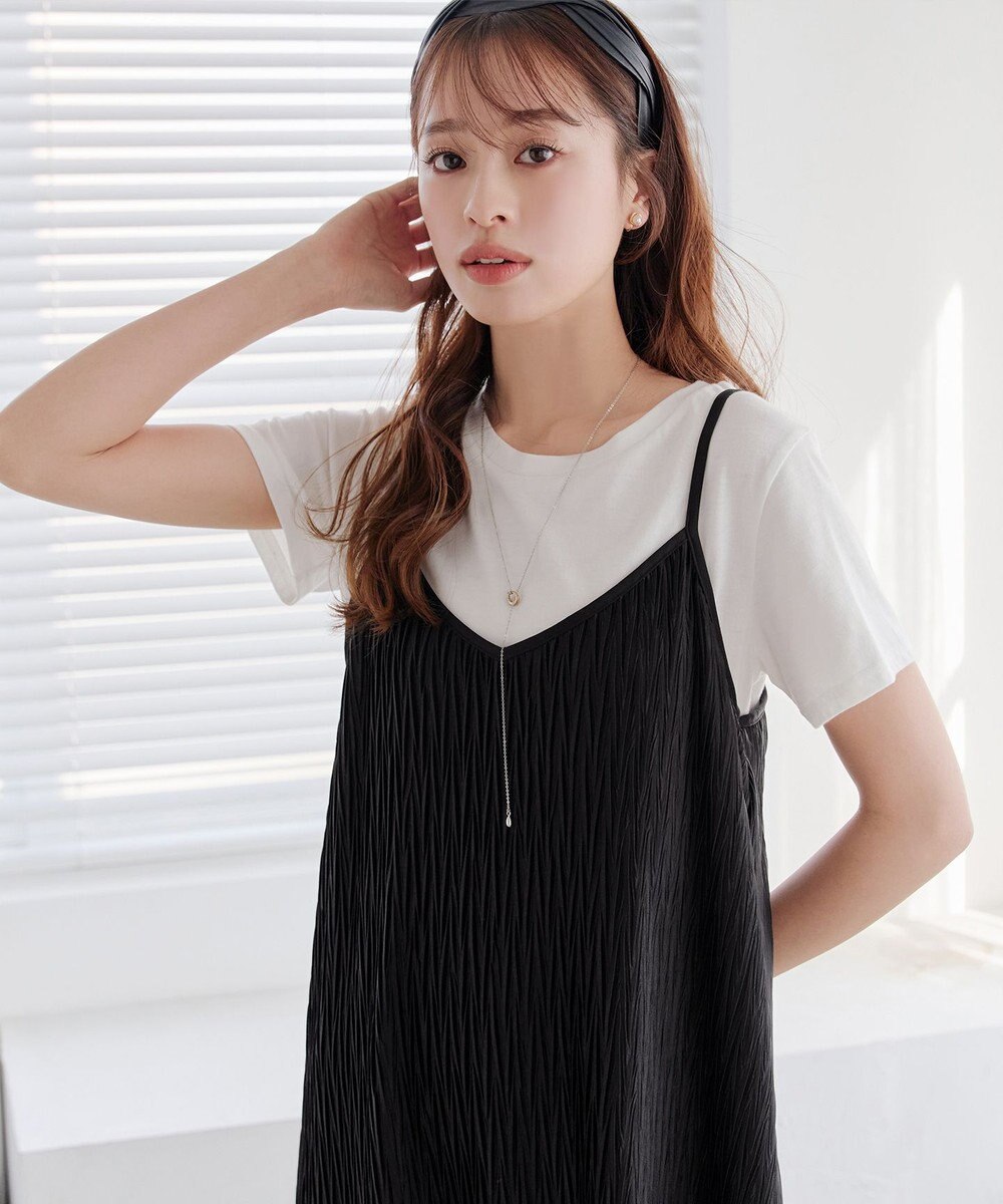 Tiaclasse 【2点セット・洗える】変形プリーツキャミワンピース＆Tシャツ 
