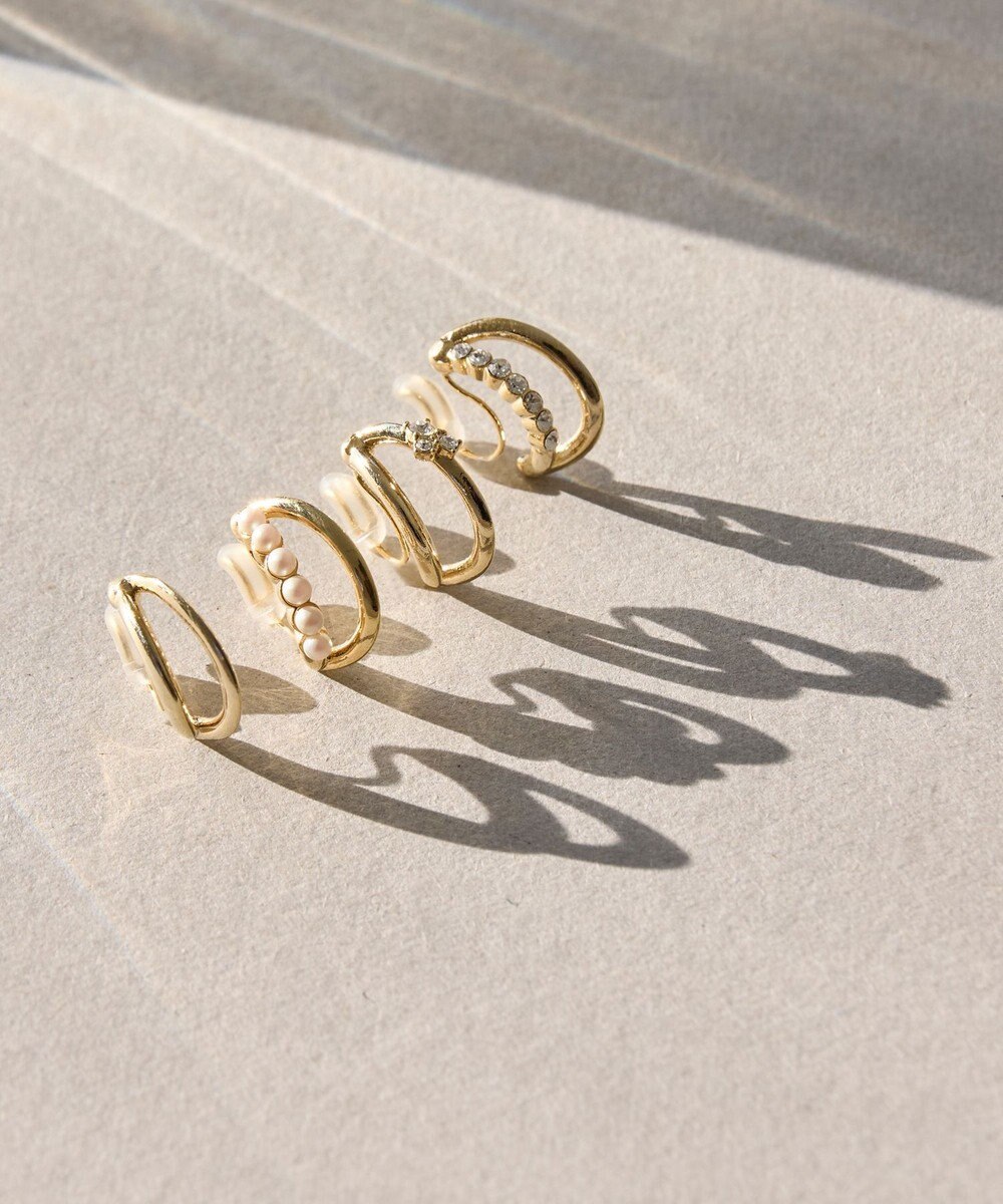 Phoebe 〈痛くないシリーズ/アレルギー対応〉プチパールダブルフープライトフィットイヤリング　ゴールド 