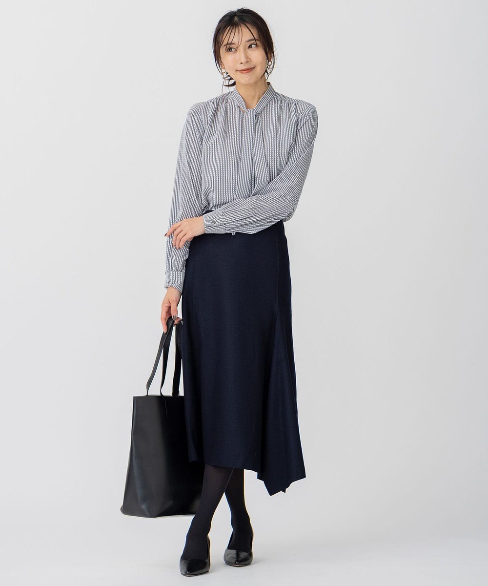 23区 S ウール圧縮スムース アシンメトリー フレアスカート 