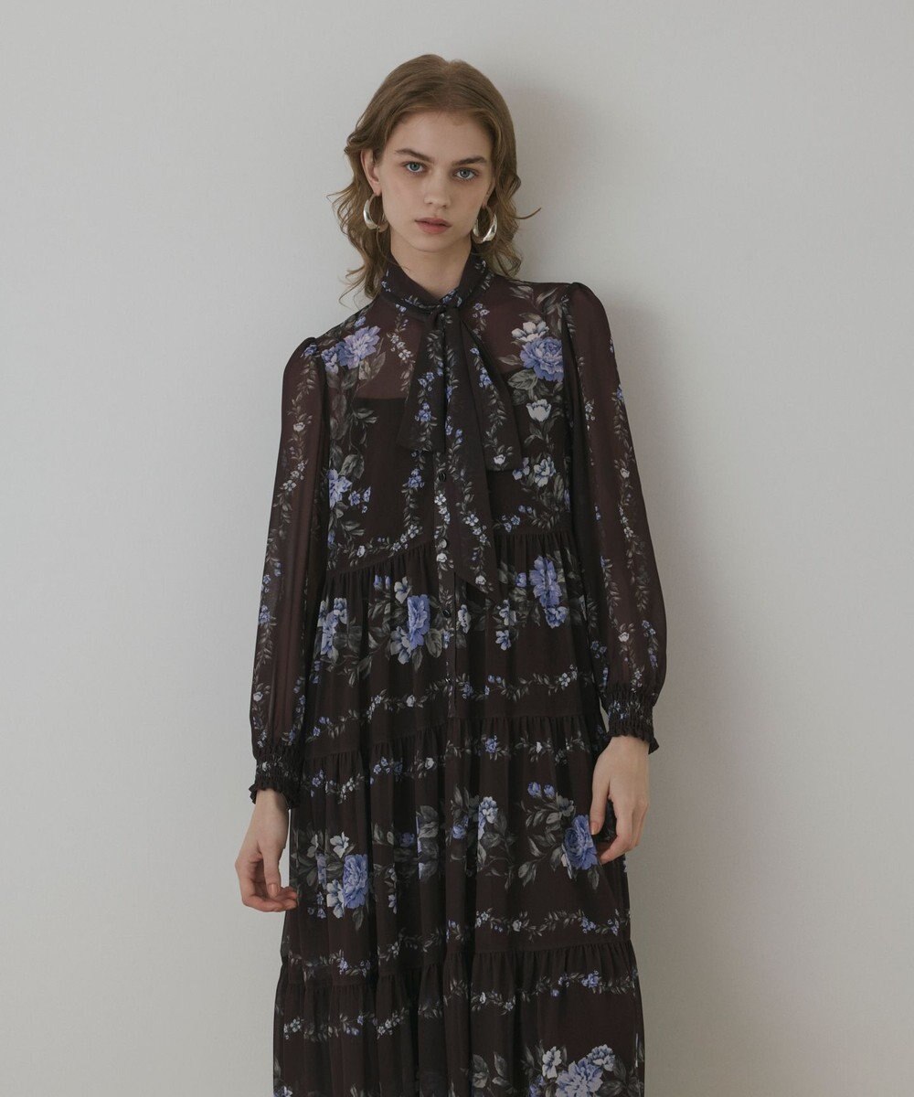 GRACE CONTINENTAL フラワープリントティアードワンピース 