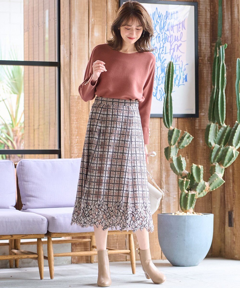 ANY SIS 【洗える】フラワーレースチェックパネル スカート 