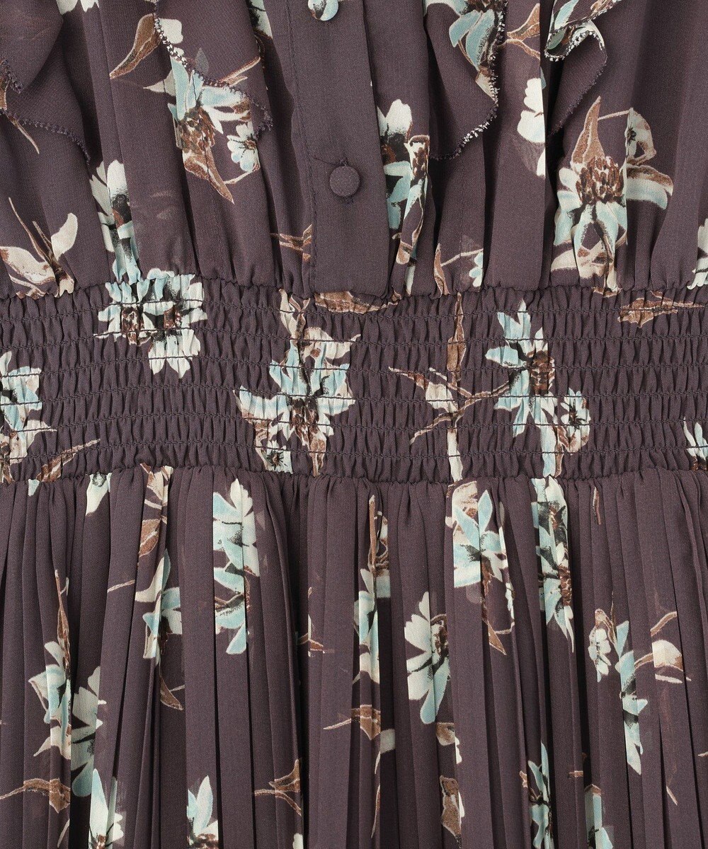 YECCA VECCA フラワー柄フリルプリーツワンピース 