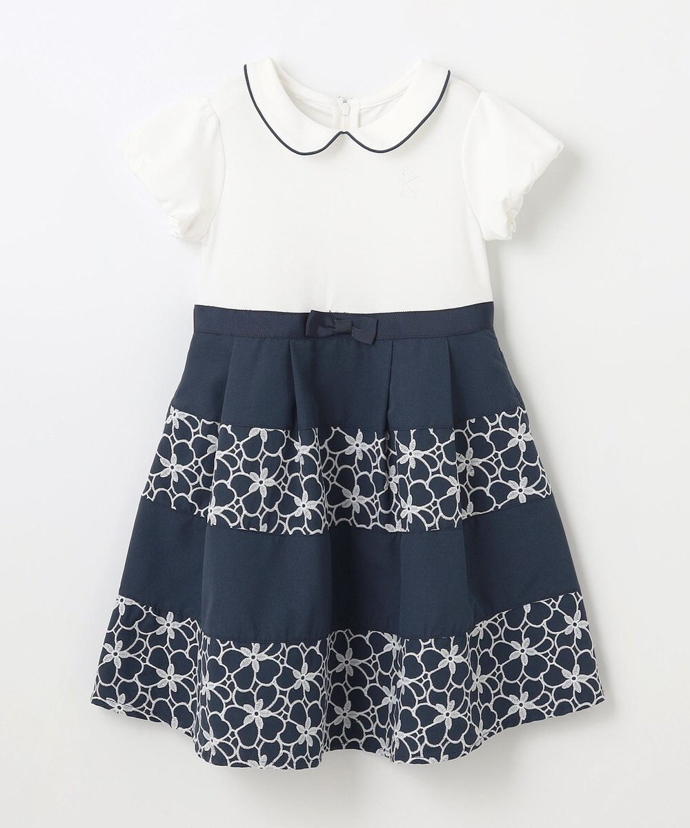 組曲 KIDS 【110-140㎝】フラワーパネルボーダー ワンピース 