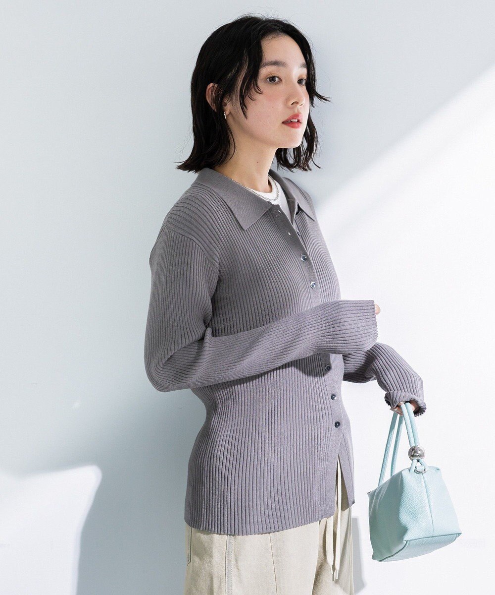 Green Parks 襟付きリブニットカーディガン 