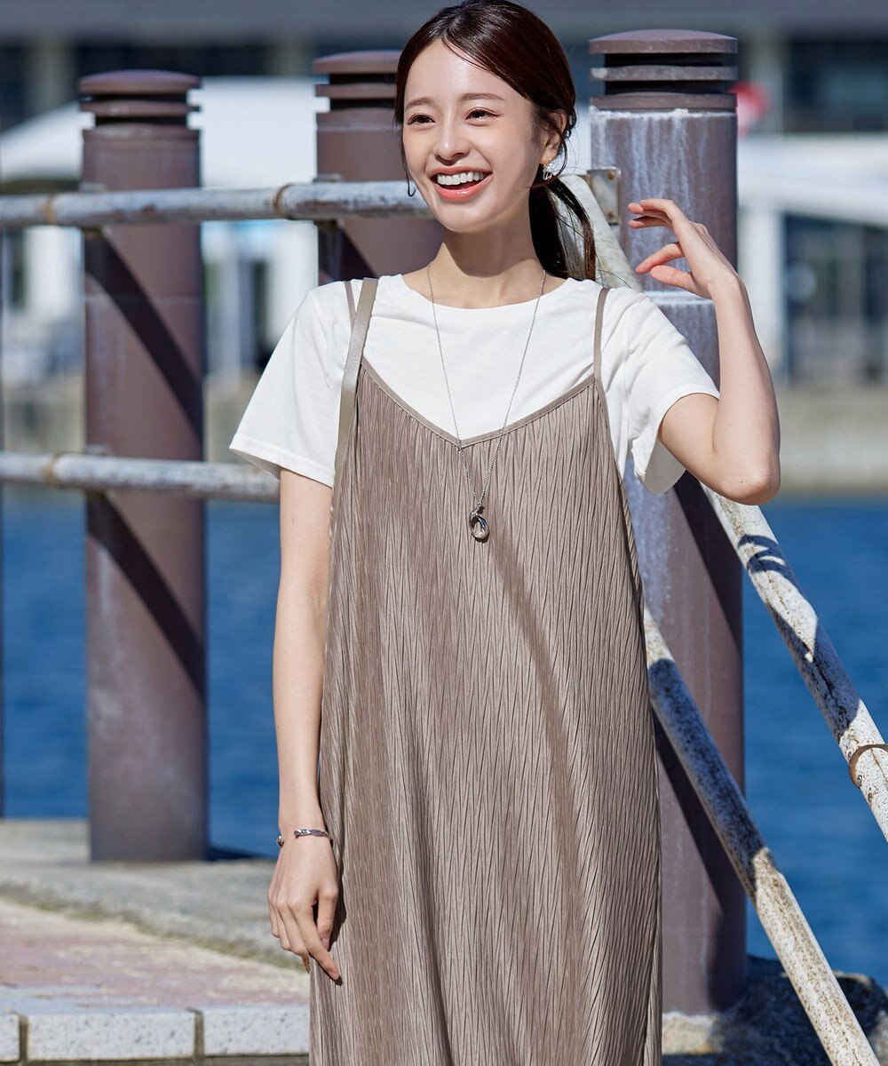 Tiaclasse 【2点セット・洗える】変形プリーツキャミワンピース＆Tシャツ 